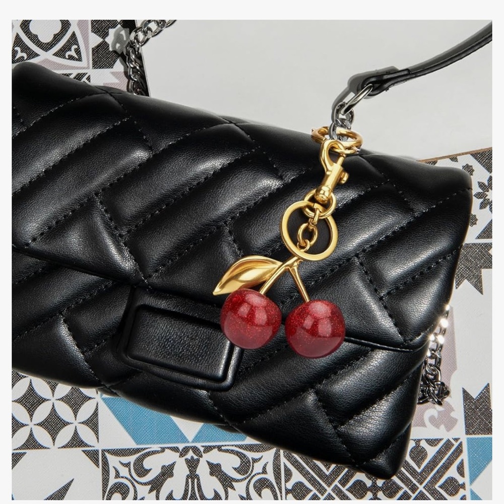 Cherry Gold Keychain Bag Charm – Sparkle Red – Resin & Brass Alloy – 4.72" - Picture 5 of 7